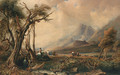An extensive Cumbrian landscape with drovers and cattle - Peter de Wint