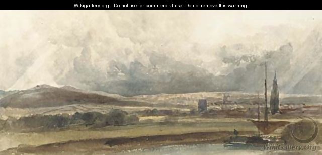 A distant view of Gloucester with the River Severn in the distance - Peter de Wint