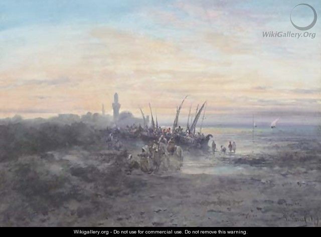 A North African coastline with fishermen at dawn - Paul Pascal