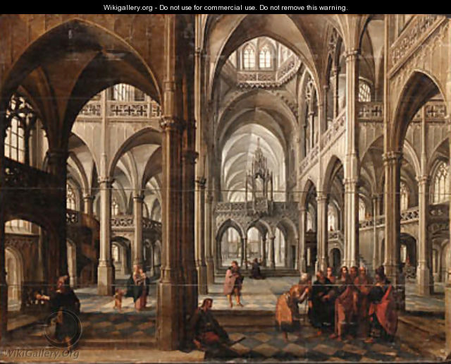 The Interior of a Gothic cathedral with Christ among the doctors - Paul Vredeman de Vries