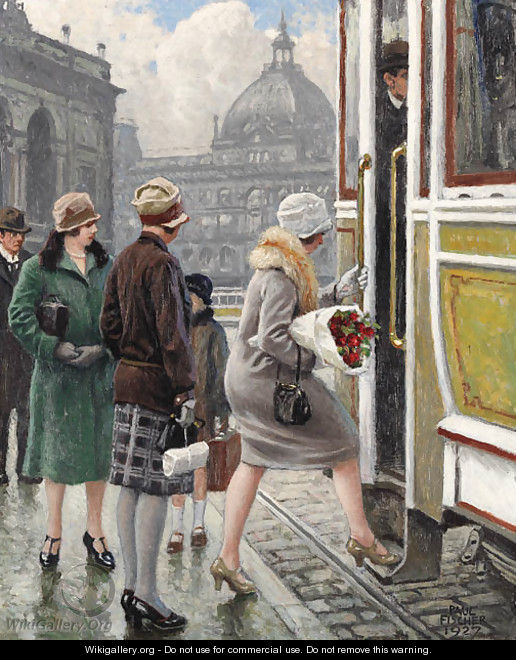 At the tram stop - Paul-Gustave Fischer