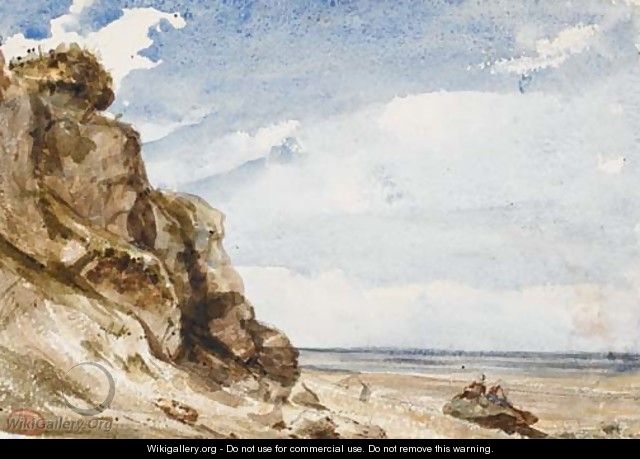 Deux figures sur un rocher en bord de mer a Honfleur - Paul Huet