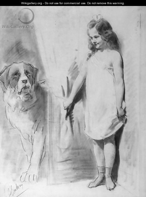 Young girl with St. Bernard - Otto Eerelman