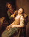 A young man teasing a sleeping woman - Ottilie Hornig Von Geyer