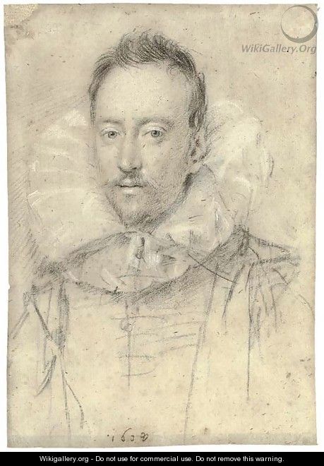 Portrait of a man, bust-length, in a white ruff - Ottavio Leoni
