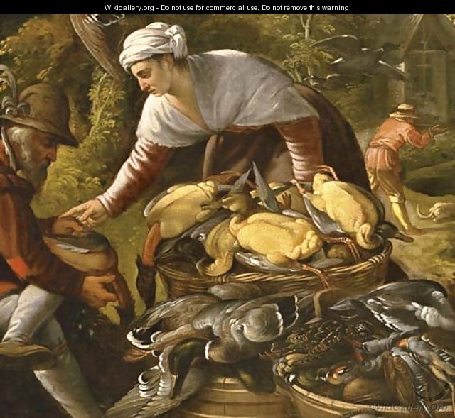 Peasants plucking ducks by a wood, a hunter beyond - Paolo Fiammingo