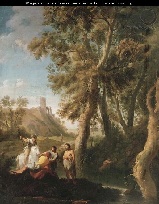 Classical figures conversing on the banks of a river - Paolo Anesi