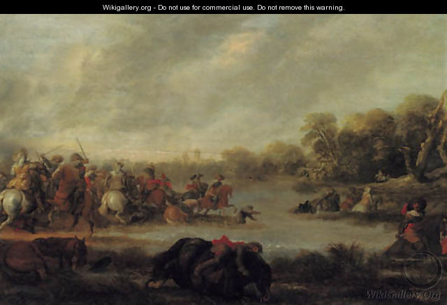 A cavalry skirmish by a river - Palamedes Palamedesz. (Stevaerts, Stevens)