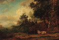 A shepherd and sheep in a wooded landscape - Patrick Nasmyth
