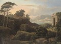 An Italianate coastal landscape, with classical ruins and figures in the foreground, a town beyond - Patrick Gibson