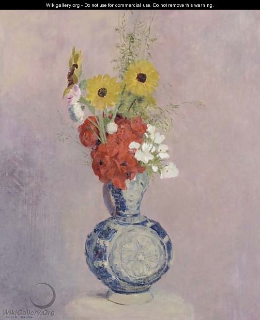 Bouquet de fleurs dans un vase bleu - Odilon Redon