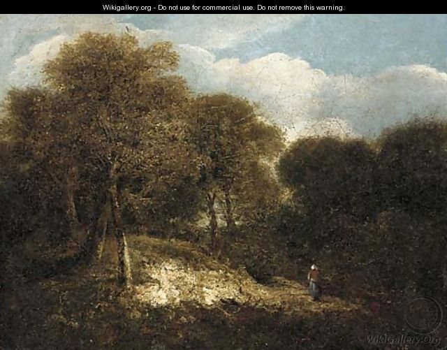 Figures on a path in a wooded landscape - Norwegian School