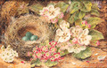 Apple Blossom, Primulas, a Bird's Nest with Eggs, on a mossy Bank - Oliver Clare