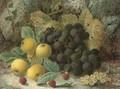 Raspberries, gooseberries, plums and grapes on a mossy bank - Oliver Clare