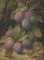 Plums and gooseberries on a mossy bank - Oliver Clare