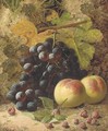 Peaches, grapes and raspberries on a mossy bank - Oliver Clare