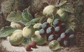 Grapes, greengages, raspberries, and a gooseberry, on a mossy bank - Oliver Clare