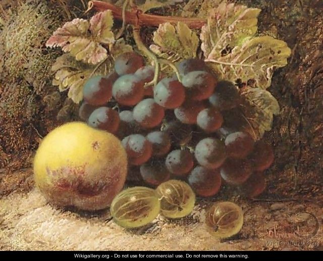 Grapes, gooseberries, and an apple, on a mossy bank - Oliver Clare