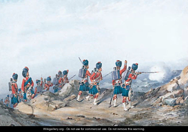 The 42nd Royal Highlanders Black Watch with Field officers attacking heights - Orlando Norie