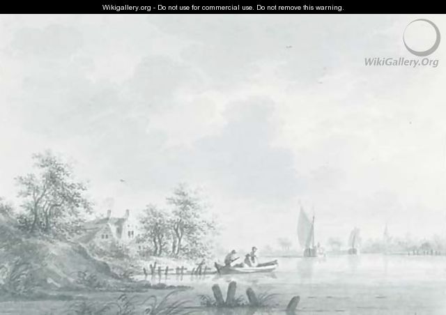 The village of Hael on the River Waal, with boatmen at a landing station 2 - Nicolaes Wicart