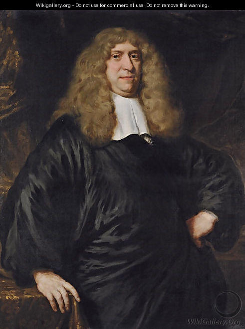 Portrait of Guilliam Dircksz. van Bleijswijk (1621-1701), three-quarter-length, in a black robe and lace collar - Nicolaes Maes