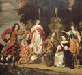 Group portrait of a family in an Italianate garden with an ornate fountain - Nicolaes Maes