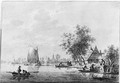 A Village on a River with Fishermen in their Boats - Nicolaas Wicart
