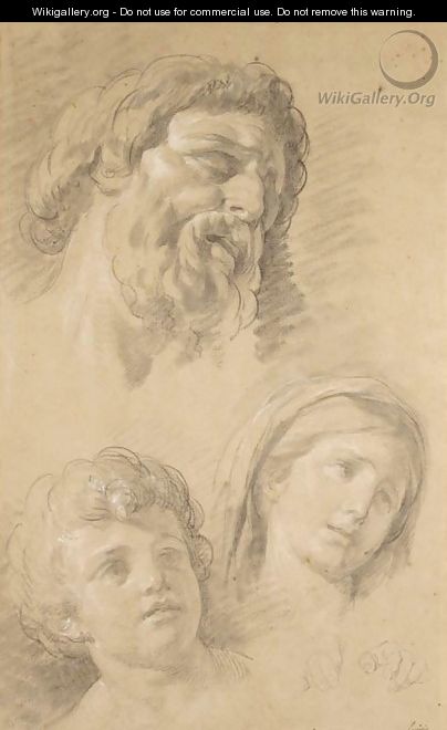 Heads of a bearded man, a child and a woman and two studies of hands - Francois-Bernard Lepicie