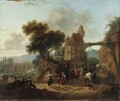 Villagers dancing by a gatehouse, an aqueduct beyond - Nicolas Antoine Taunay