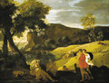 An Arcadian landscape with stories from the legends of Pan and Bacchus - Nicolas Poussin