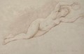 A reclining female nude holding a garland in her left hand - Nicolas-Rene Joullain