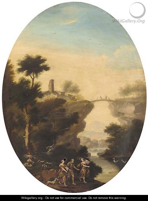 Lot and his daughters in an extensive landscape - North-Italian School