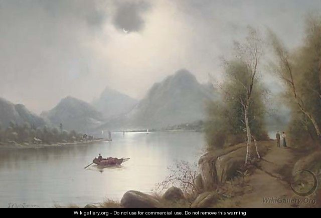A lake by moonlight - Nils Hans Christiansen