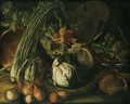 Onions, cabbage in a basket - Neapolitan School
