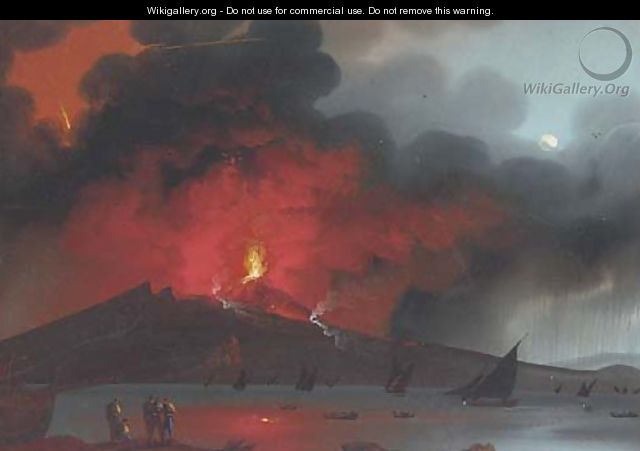 Vesuvius erupting by night 2 - Neapolitan School