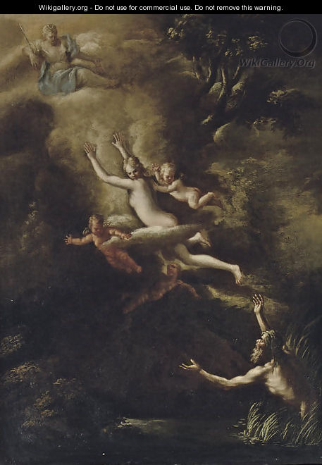 Glaucus fleeing from Skylla, the Goddess Diana looking down from above - Nicola Vaccaro