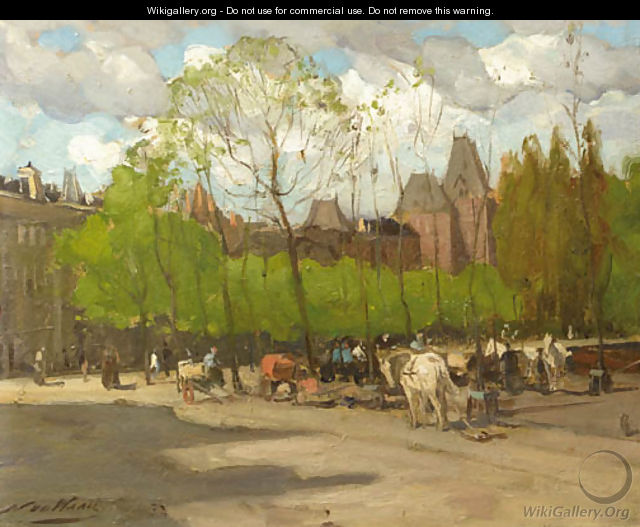 A view of the Rijksmuseum, Amsterdam, with horse-drawn carriages on the Stadhouderskade - Nicolaas Van Der Waay