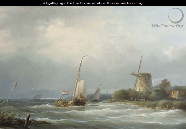 A sailing barge entering a waterway - Nicolaas Riegen