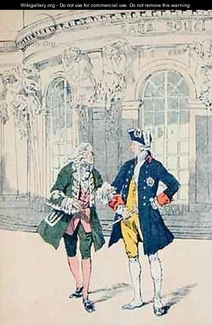 Francois Voltaire (1694-1778) with King Frederick II of Prussia (1712-86) at Sanssouci near Potsdam - Louis Bombled