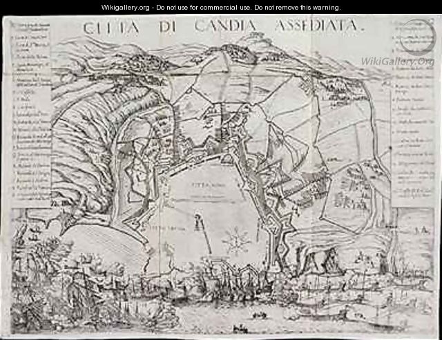 Plan of Candia illustrating the beginning of the Cretan War in 1645 - Marco Boschini