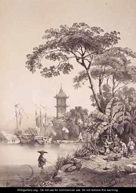 A Pagoda on the Macao-Canton Canal - (after) Borget, Auguste
