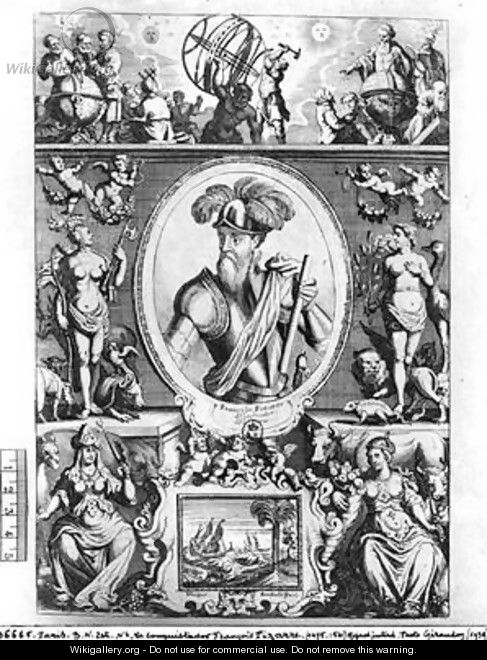 Portrait of Francisco Pizarro (1475-1541) with allegorical figures - Gaspar Bouttats