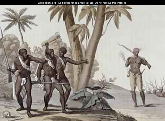 Freed slaves hunting down escaped slaves in Surinam, Guiana - (after) Bramati, G.