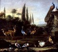 A Park Landscape with Deer and Exotic Birds - Johannes Bronckhorst