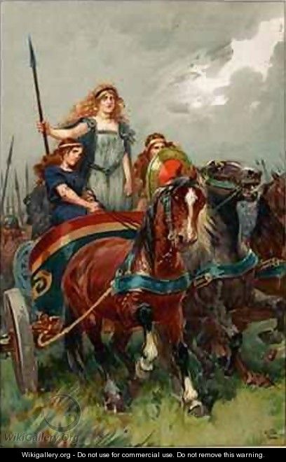 Spear in hand, Boadicea led them to attack - (after) Browne, Gordon Frederick