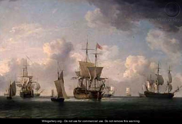 English Ships Under Sail in a Very Light Breeze - Charles Brooking