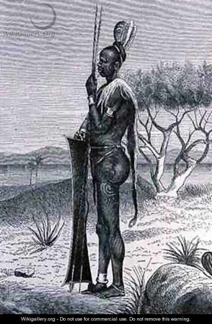 A tattooed Shuli negro with his weapons - (after) Buchta, Richard