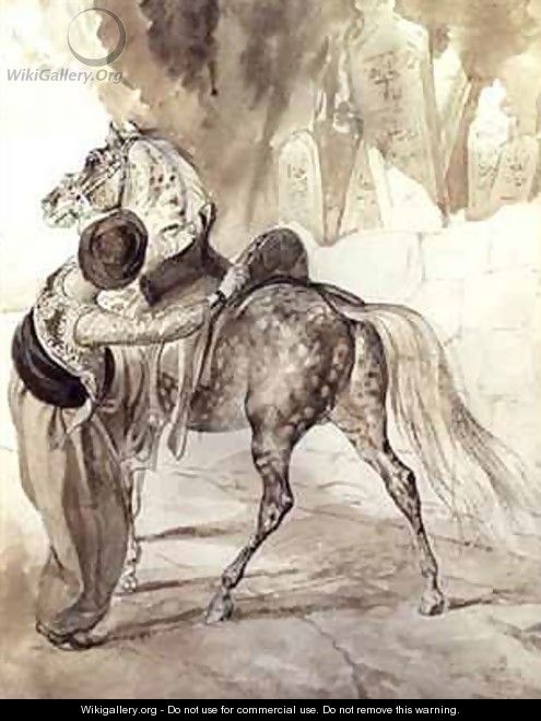 A Turk mounting a horse - Karl Pavlovich Bryullov