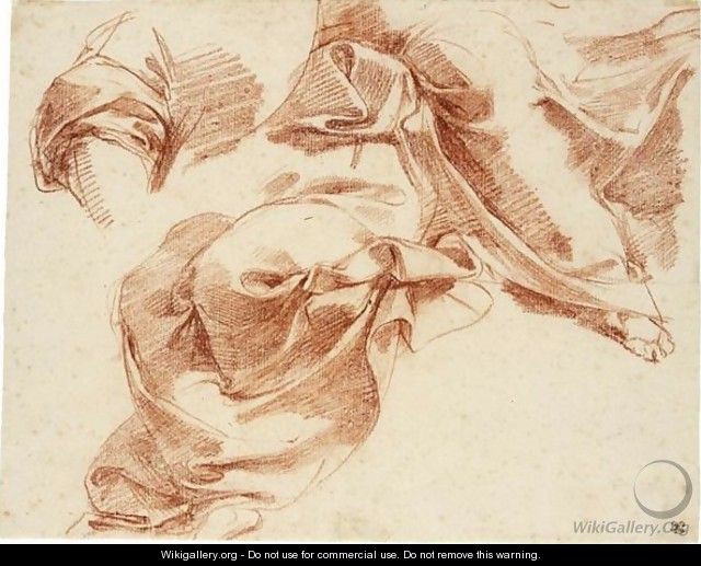 Studies For The Draperies Of A Seated Figure And A Separate Study For A Draped Left Elbow - Gaetano Gandolfi