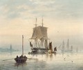 Estuary Scene With Man-O'-War At Anchor And Hay Barge - Capt. Charles A. Lodder